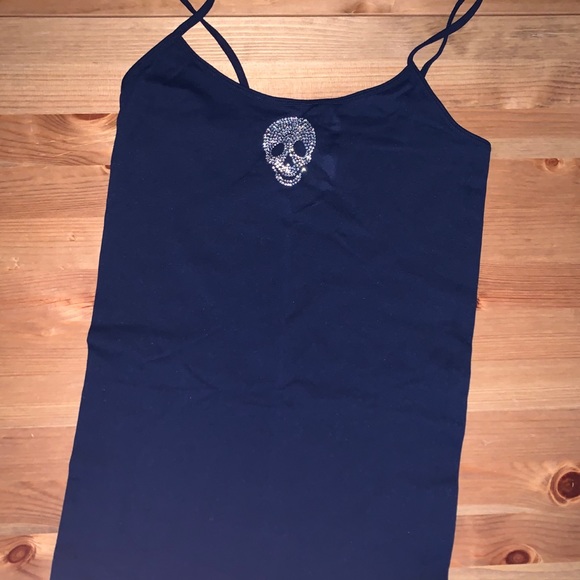 Sugar lips navy rhinestone skull tank top - Picture 1 of 4